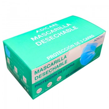 CAJA 50 MASCARILLAS 3 PLIEGUES DESECHABLE AZUL