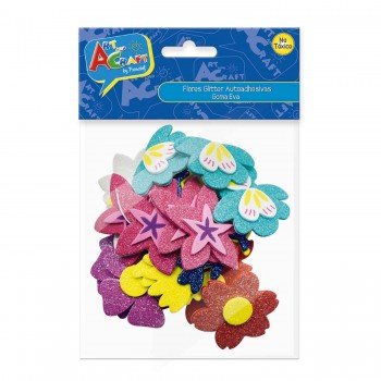 FLORES GLITTER AUTOADHESIVAS GOMA EVA 