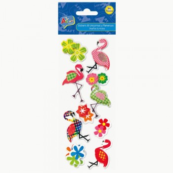 STICKER 3D UNICORNIO Y FLAMENCOS