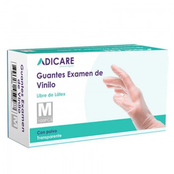 GUANTES EXAMEN DE VINILO CON POLVO TRANSPARENTE TALLA M
