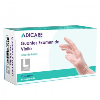 GUANTES EXAMEN DE VINILO CON POLVO TRANSPARENTE TALLA L