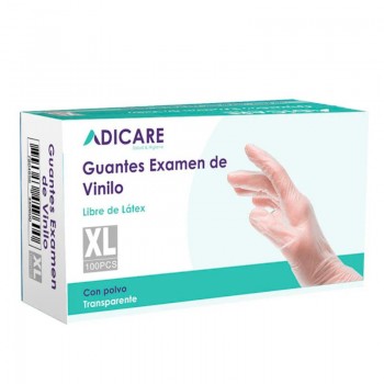 GUANTES EXAMEN DE VINILO CON POLVO TRANSPARENTE TALLA XL