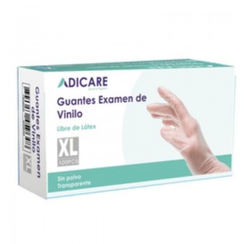 GUANTES EXAMEN DE VINILO SIN POLVO TRANSPARENTE TALLA XL